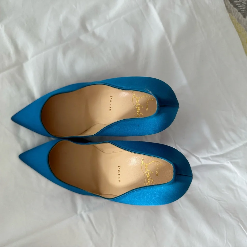 Brand New Christian Louboutin Blue Satin Pigalle Follies Pumps 100 - Picture 8 of 9